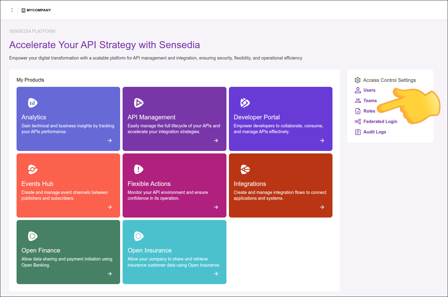 highlight of the Roles link on the Platform’s home screen