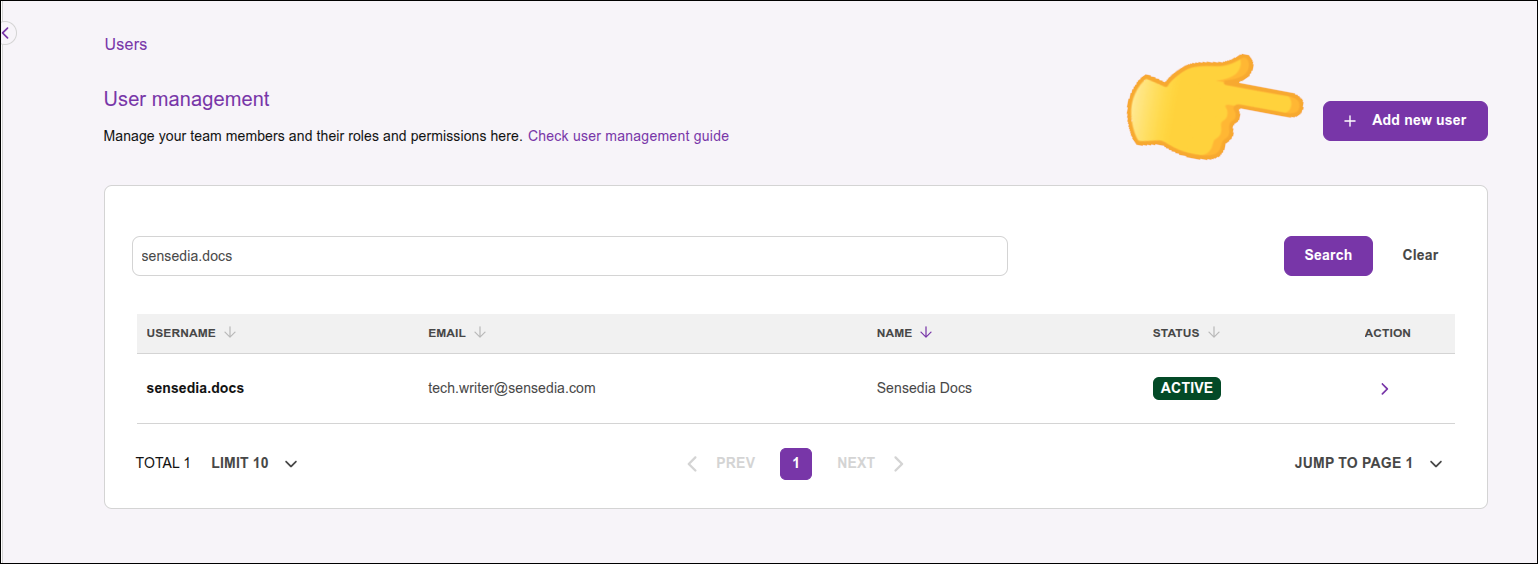 highlight of the Add New User button on the Users screen