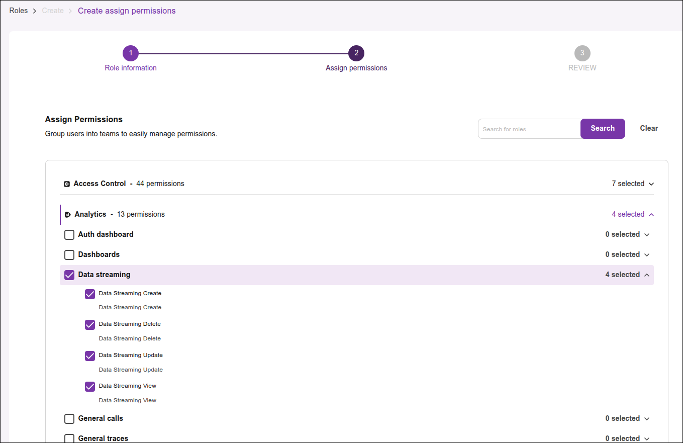 highlight of the Assign Permissions screen
