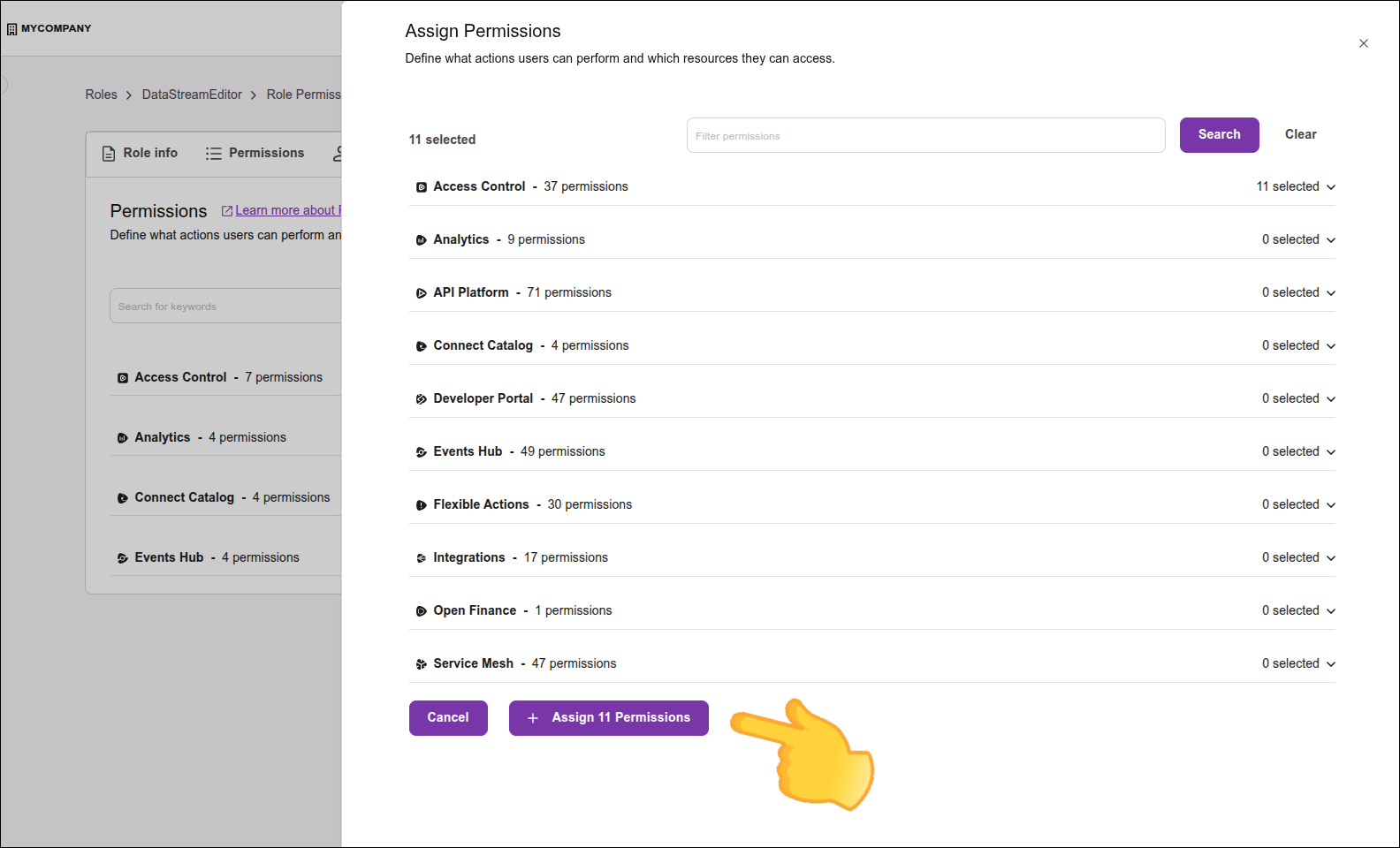highlight of the Assign Permissions button