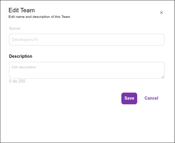 the save button in the edit team modal