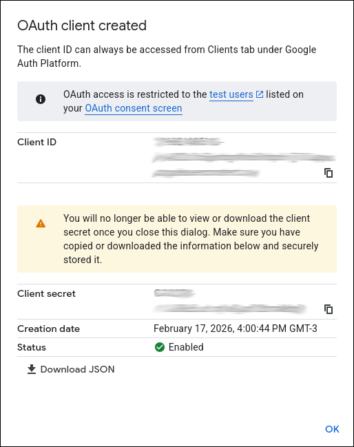 gsuite oauth client id secret
