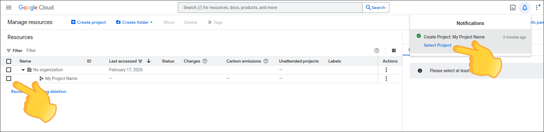 gsuite project search bar notification