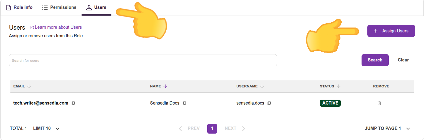users tab with the assign user button