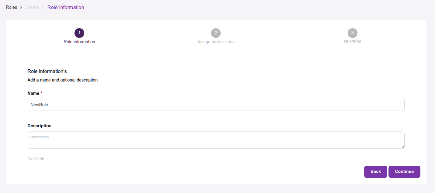 part of the overview screen with the role name filled in