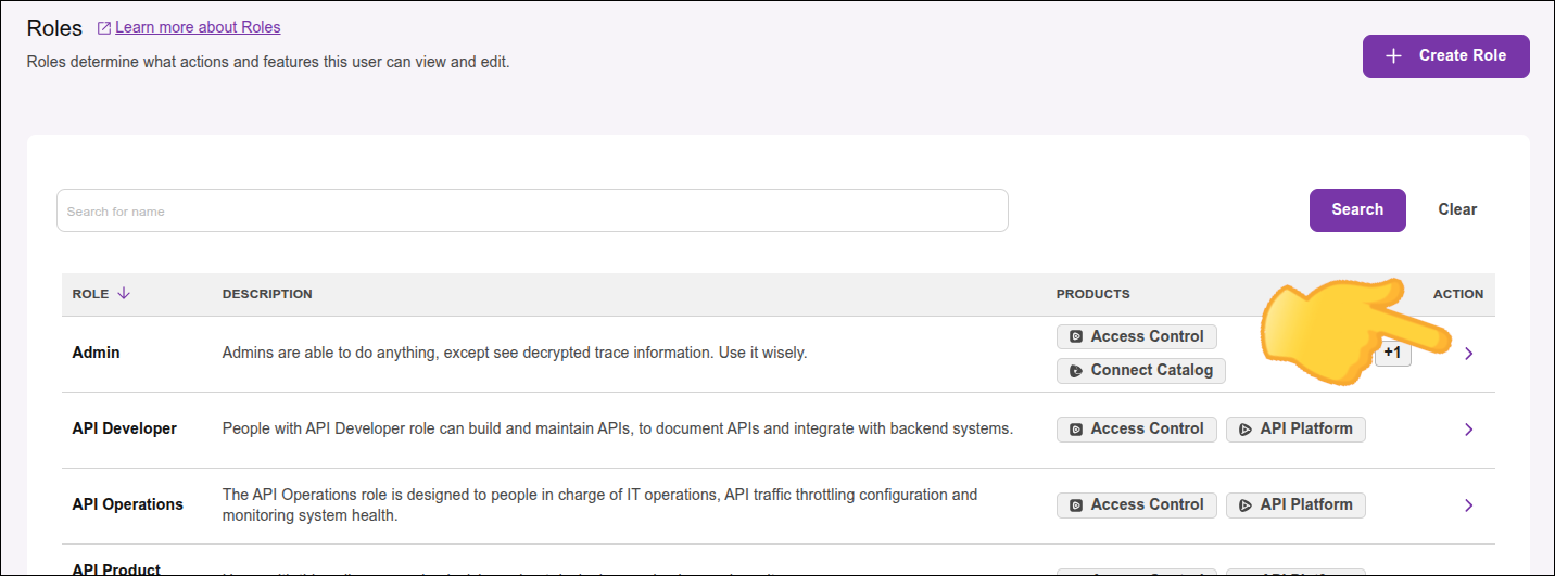 highlight of the Edit Role button on the Roles screen