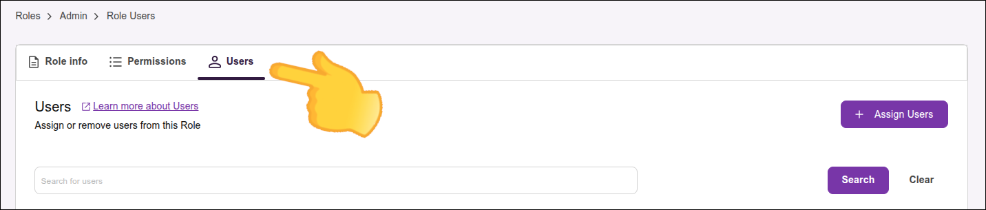 highlight of the Users tab on the Roles screen