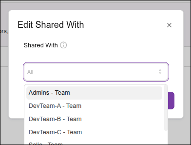 screen to change the users the API is shared with