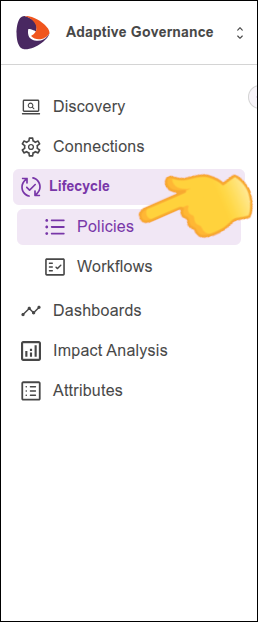 sidebar menu of Adaptive Governance with the Policies item highlighted