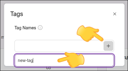 tag screen with emphasis on the + to add