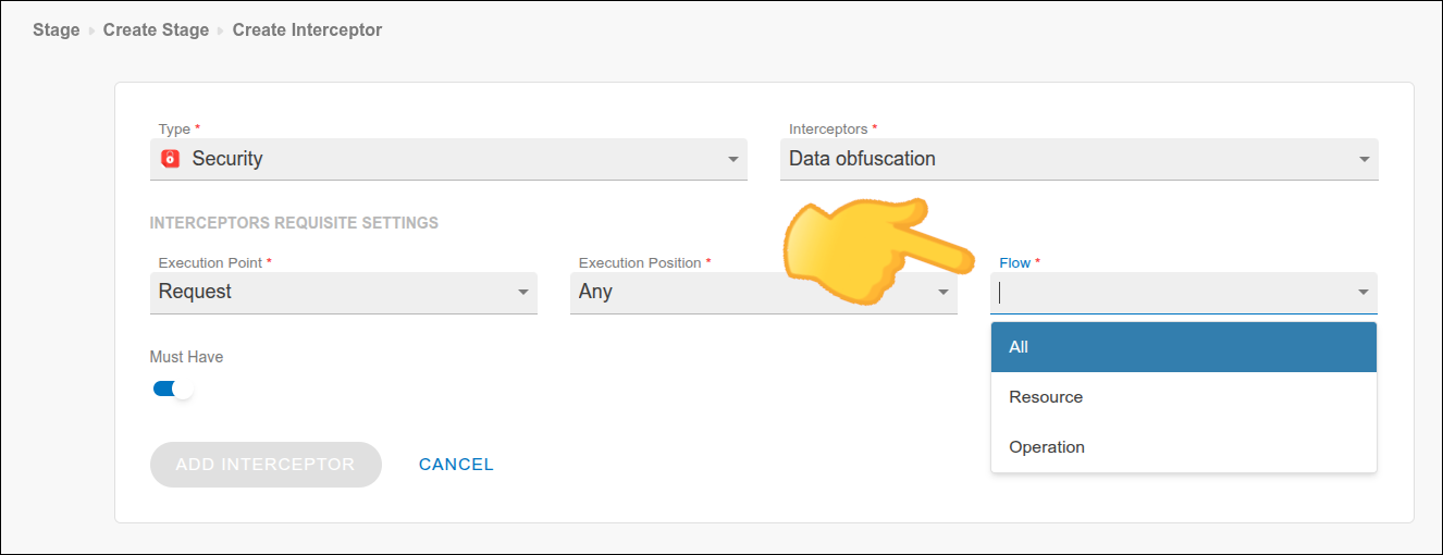 Interceptor flow selection