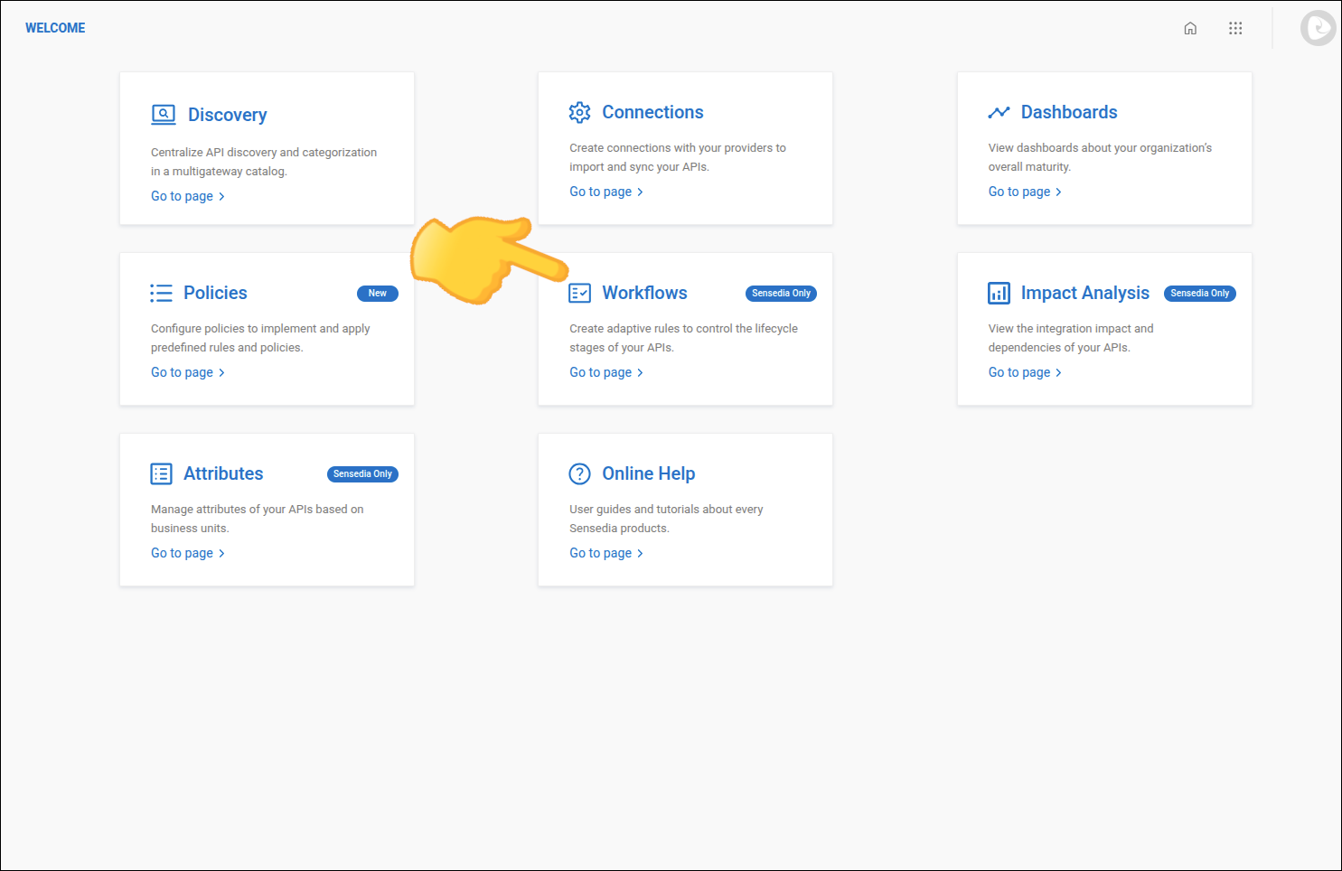 Home screen with Workflows item highlighted
