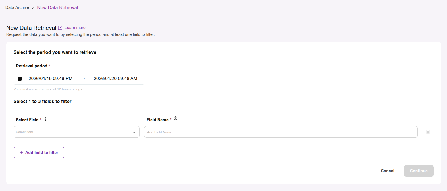 Data retrieval request modal