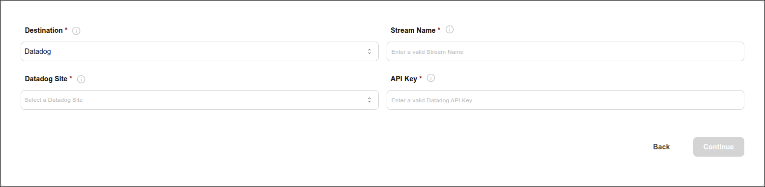 detail of the new datadog delivery stream creation screen