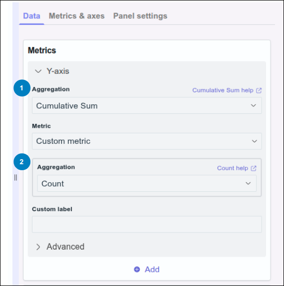 detail of the visualize screen highlighting the second aggregation configuration area