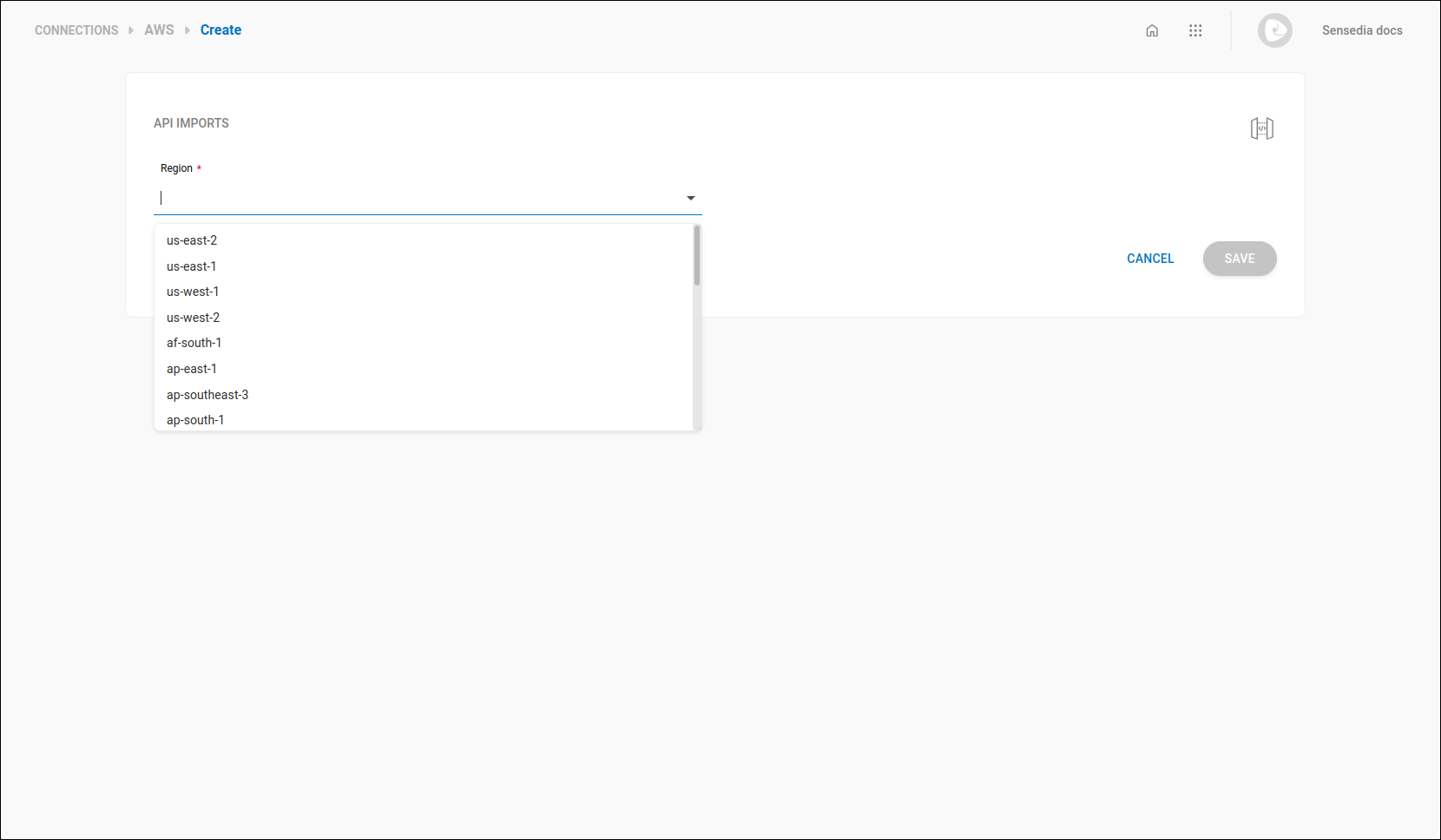 screenshot of the API import screen for AWS gateways