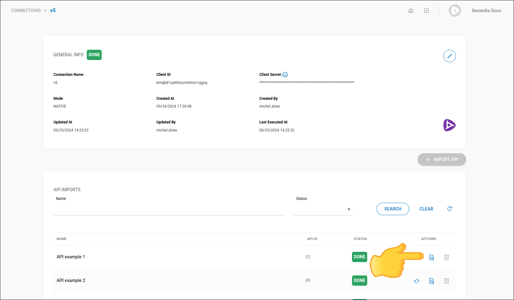 screenshot of the connection details screen
