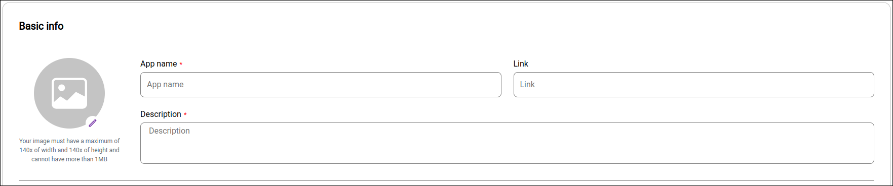 Apps basic info fields