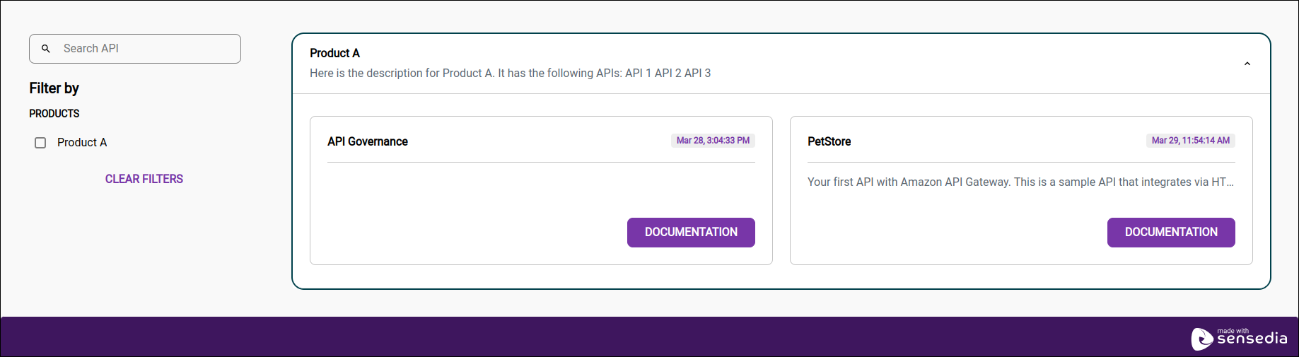 detail of the developer portal product screen and documentation button