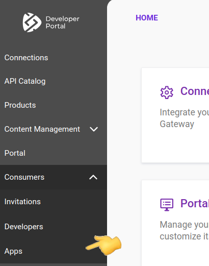 Portal Manager Menu highlighting consumers apps
