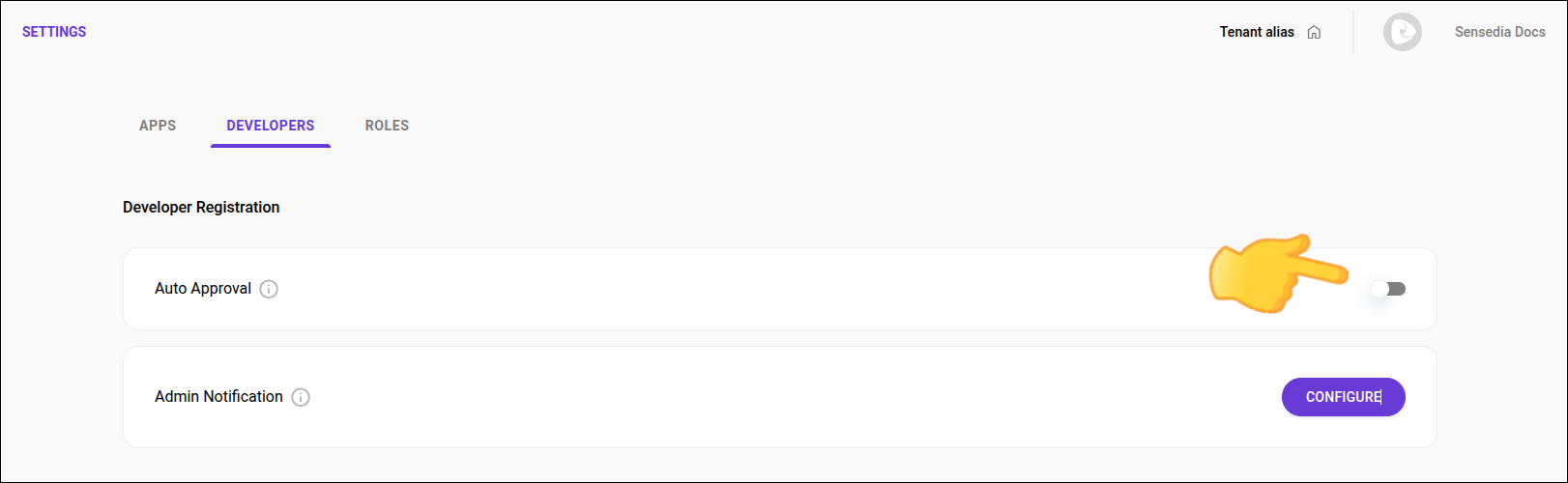 developers tab and developer auto approval option