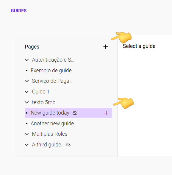 detail of a screen from Guides with list of pages