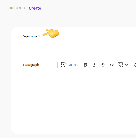 part of the screen with the page name field in the center of the image
