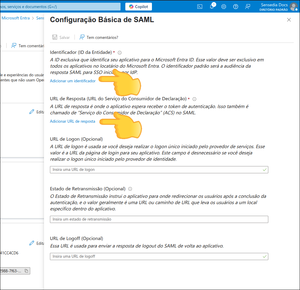 azure saml identificator url