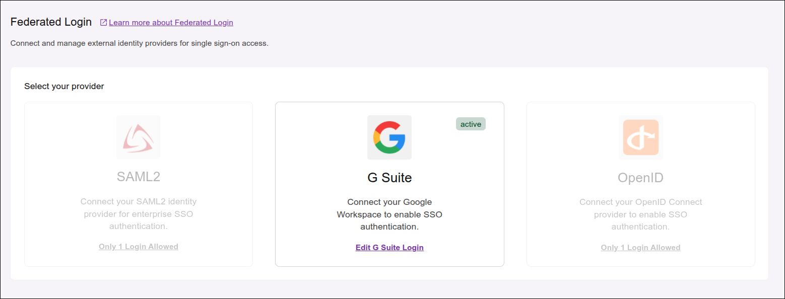 Tela com apenas um provedor de login ativo