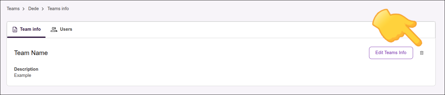 destaque para o ícone de lixeira na tela Teams