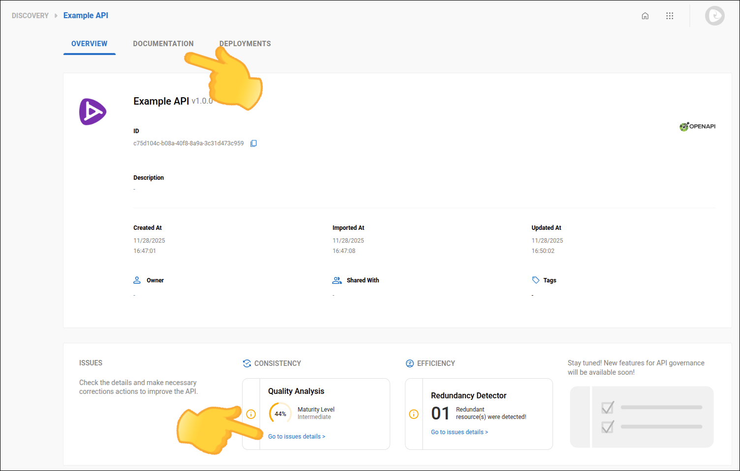 tela com detalhes da API selecionada e indicação de onde clicar