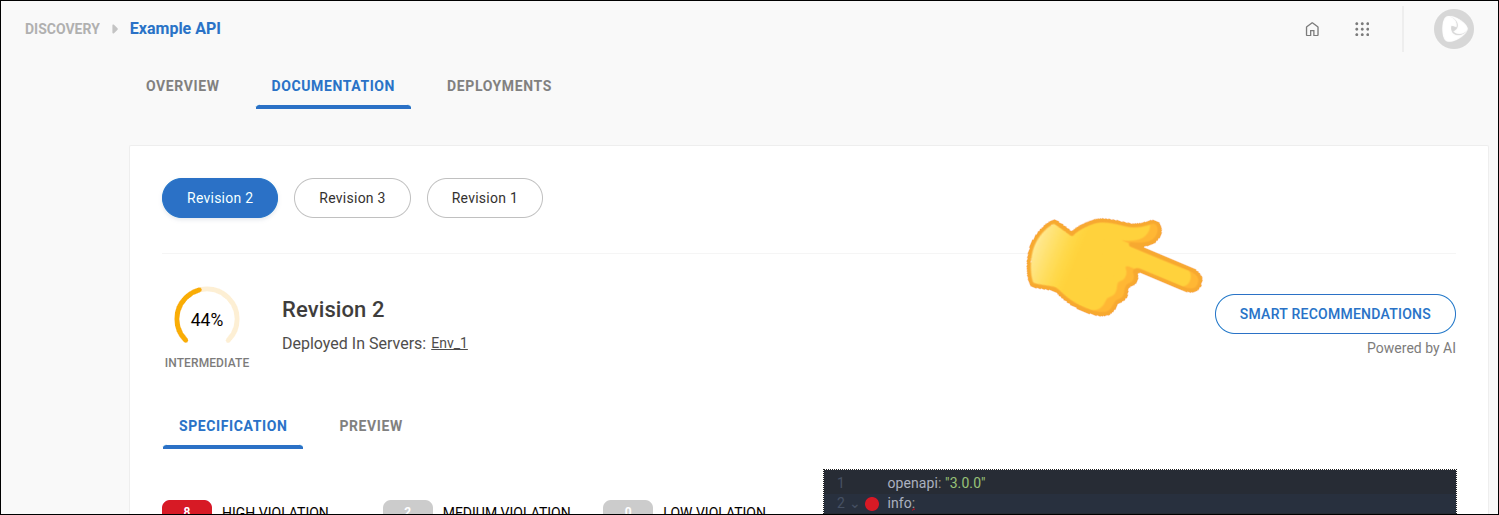tela com indicação para o botão smart recommendations