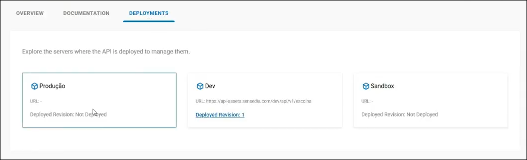 exibição dos ambientes importados na aba deployments