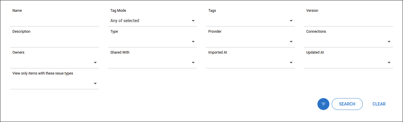 opções do filtro de busca por API