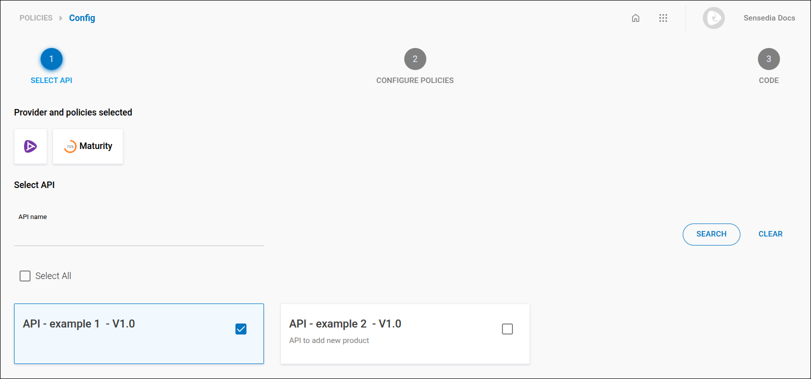 tela de policies com o passo para seleção das APIs