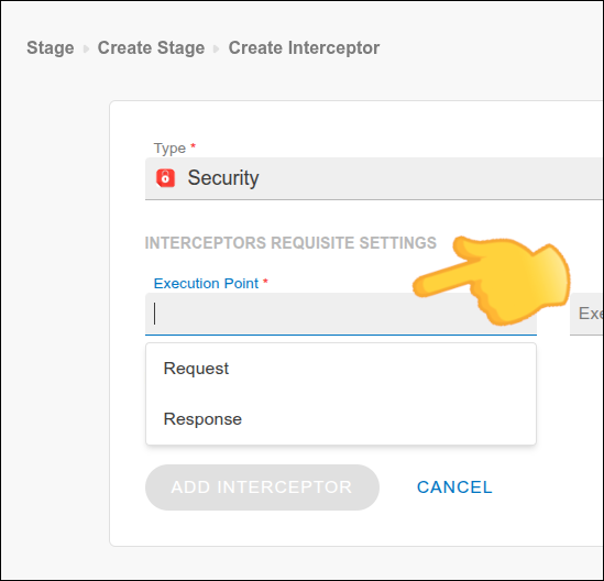 Seleção do ponto de execução do interceptor