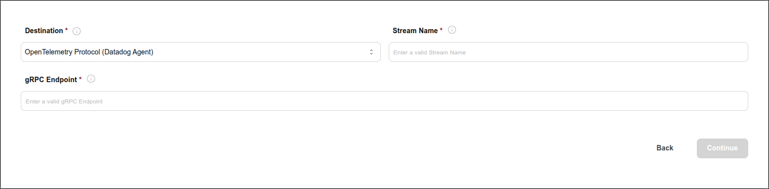 detalhe da tela de criação de streaming para aws
