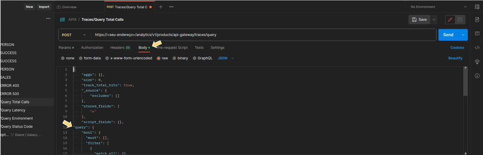 imagem do postman destacando campos de interesse para o passo 3