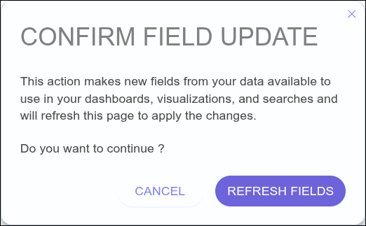 janela de confirmacao para atualizar os campos do index pattern