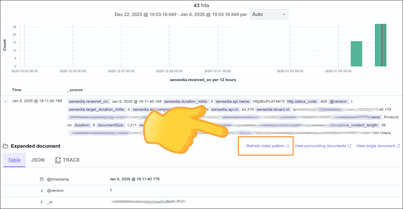 botao refresh index pattern na interface do General trace