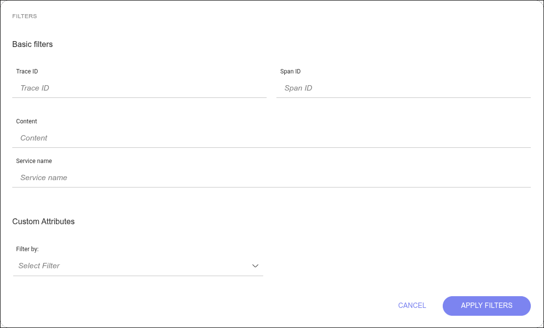 modal com filtros de busca