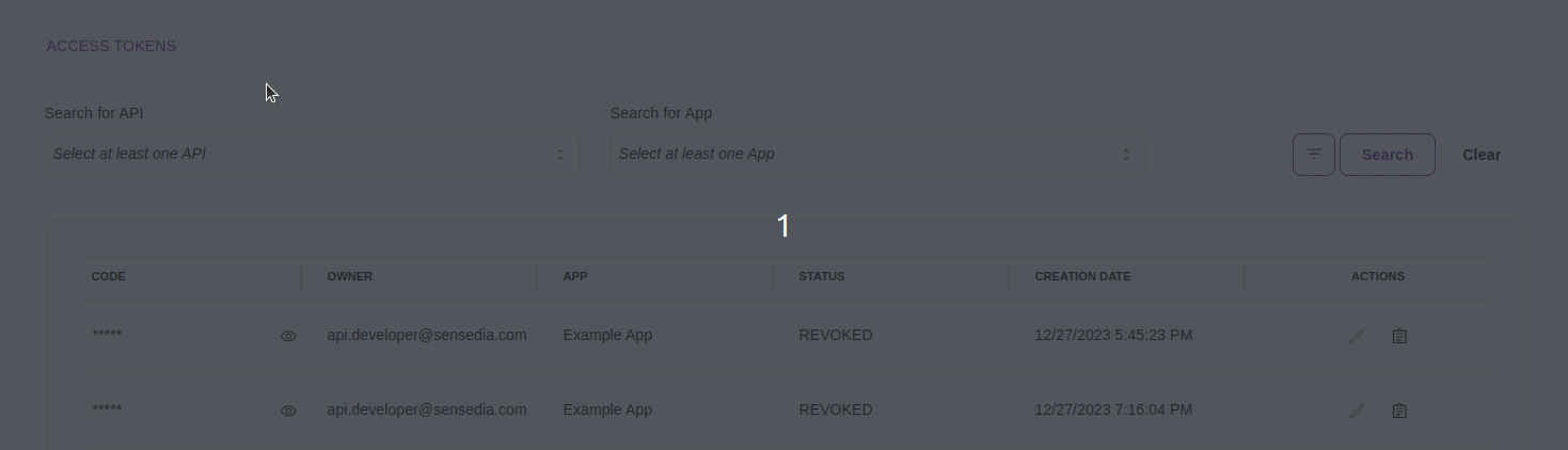 access tokens filter