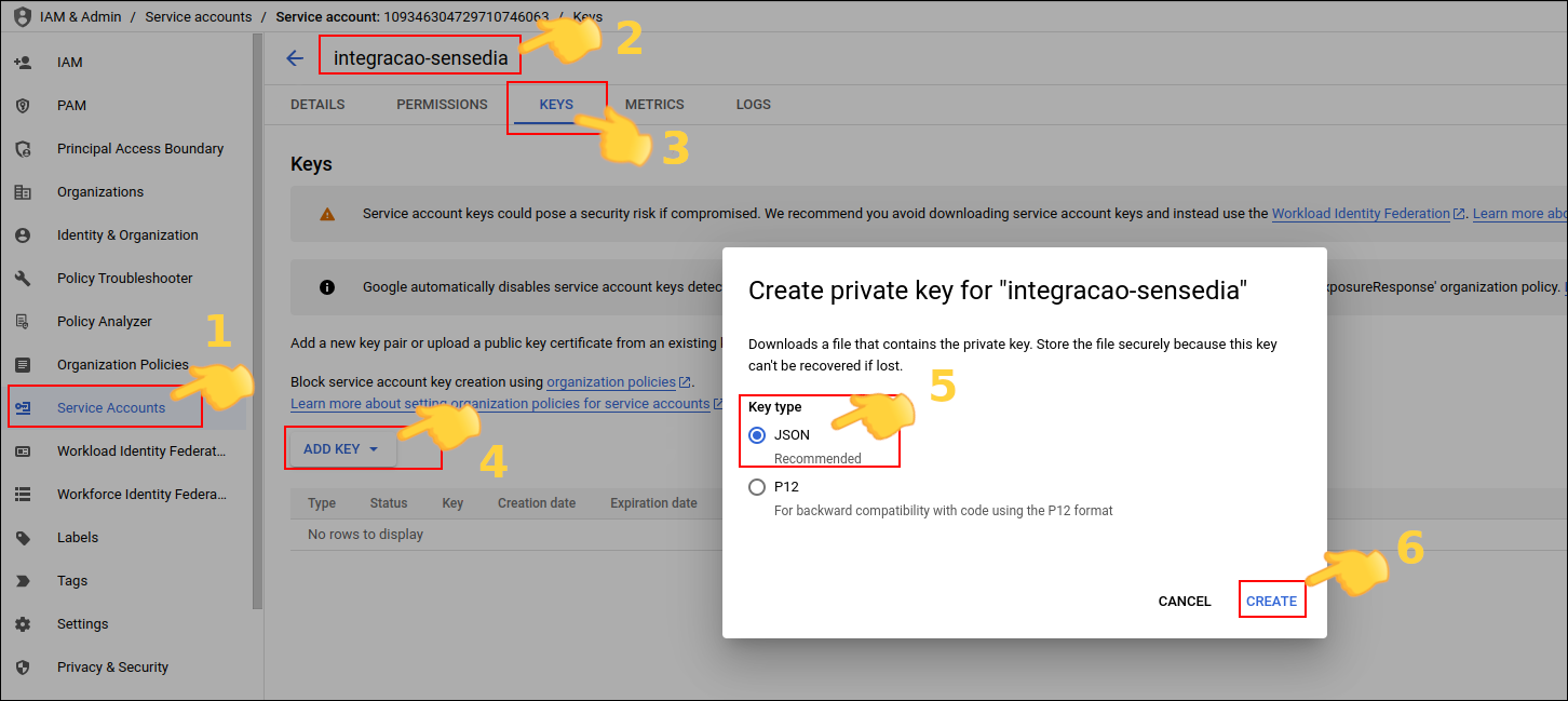 passos para criar as credenciais
