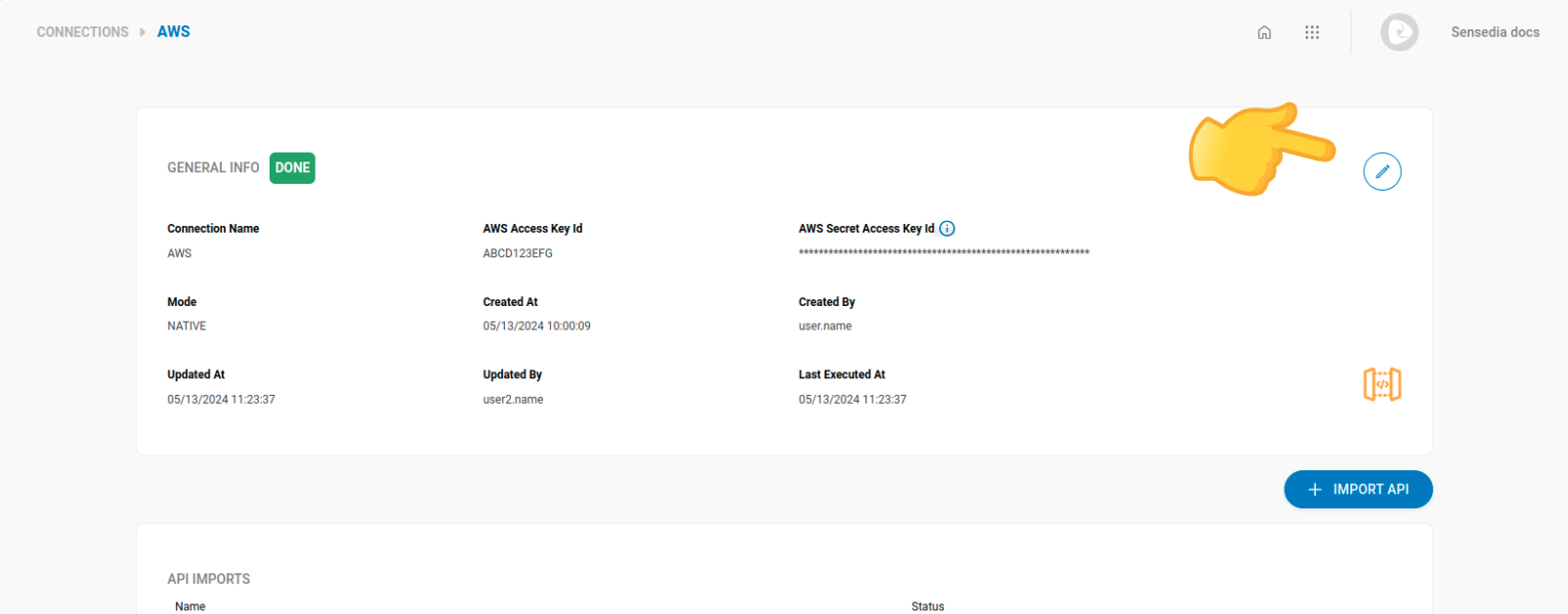 screenshot da tela de edição de conexão