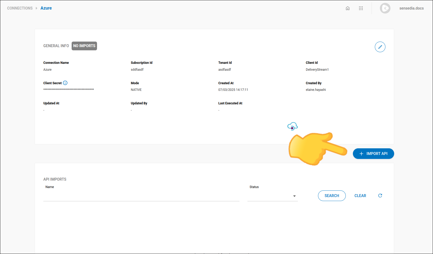screenshot da tela de importação de APIs