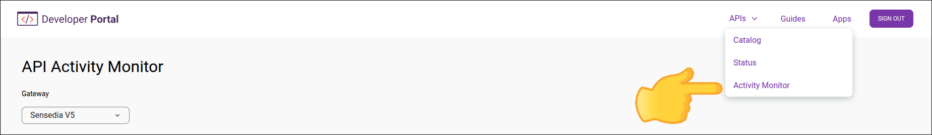 detalhe da tela com o menu superior direito