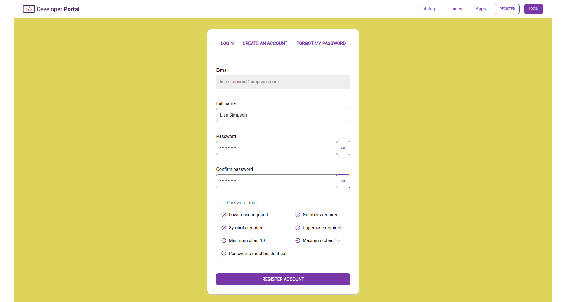 imagem da tela para criação de conta