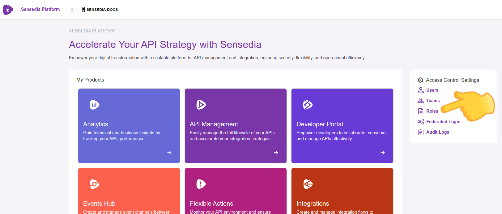 indicação de onde acessar roles em Access Control