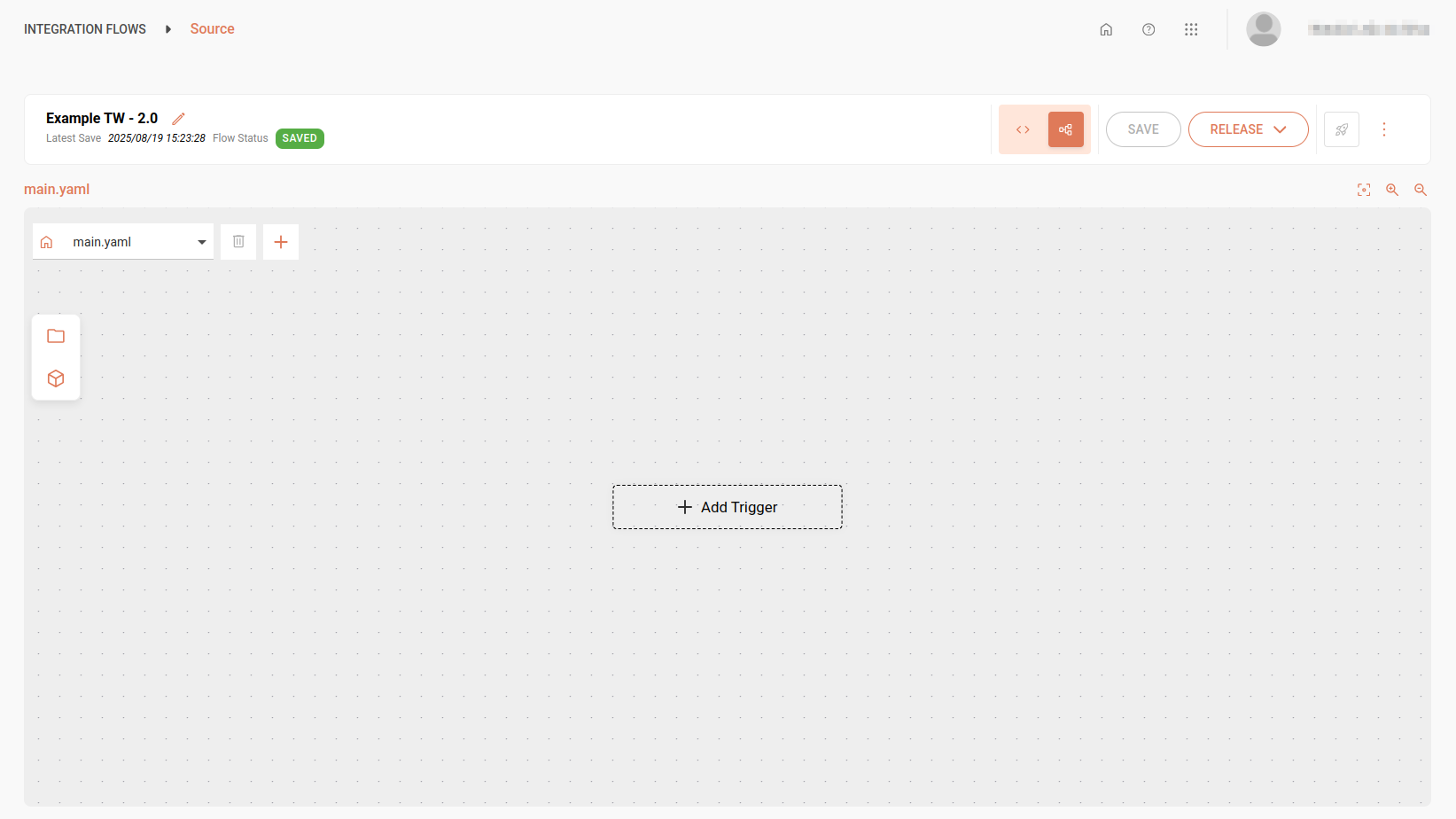 Tela Source com o canvas vazio, exibindo a aba Diagram