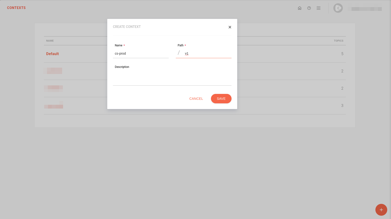 Tela de criação do contexto do MQD